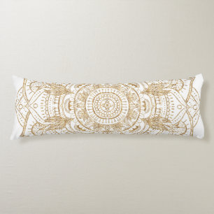 Elegant White & Gold Mandala Hand Drawn Design Body Cushion