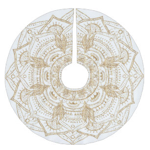 Elegant White & Gold Mandala Hand Drawn Design Brushed Polyester Tree Skirt