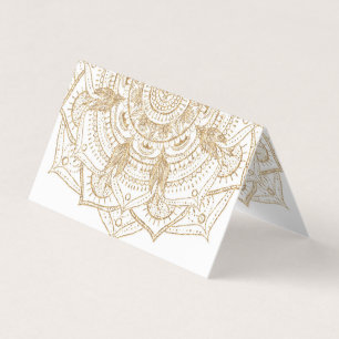 Elegant White & Gold Mandala Hand Drawn Design Business Card