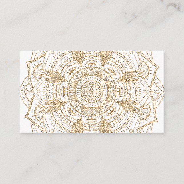 Elegant White & Gold Mandala Hand Drawn Design Business Card (Front)