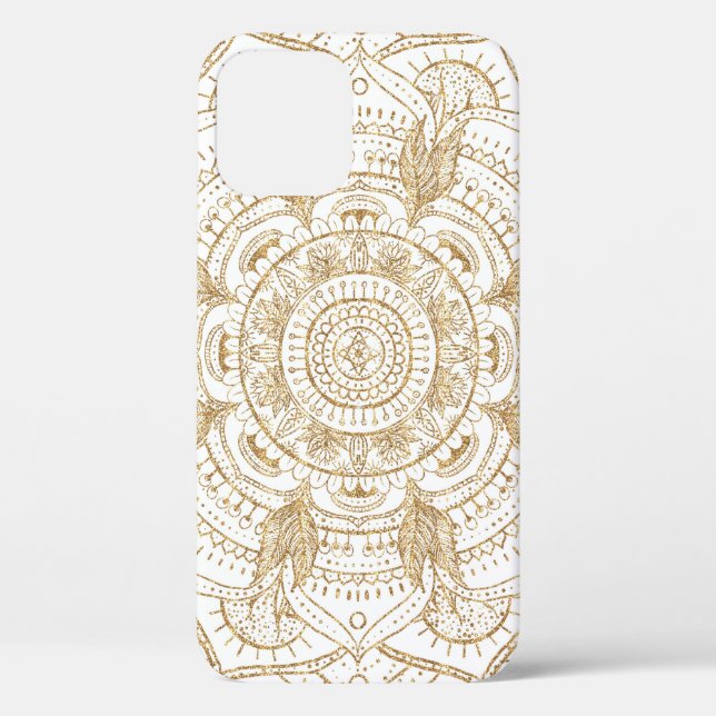 Elegant White & Gold Mandala Hand Drawn Design Case-Mate iPhone Case (Back)