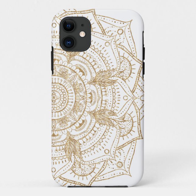 Elegant White & Gold Mandala Hand Drawn Design Case-Mate iPhone Case (Back)