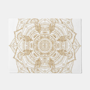 Elegant White & Gold Mandala Hand Drawn Design Doormat