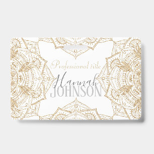 Elegant White & Gold Mandala Hand Drawn Design ID Badge