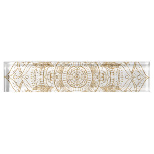 Elegant White & Gold Mandala Hand Drawn Design Nameplate