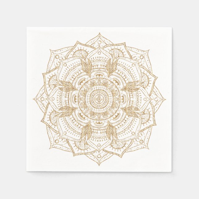 Elegant White & Gold Mandala Hand Drawn Design Napkin (Front)