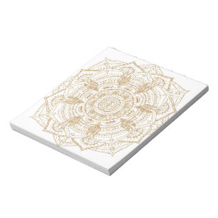 Elegant White & Gold Mandala Hand Drawn Design Notepad