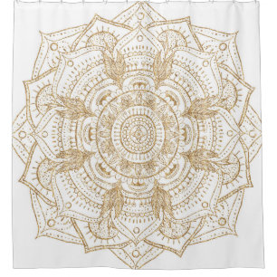 Elegant White & Gold Mandala Hand Drawn Design Shower Curtain