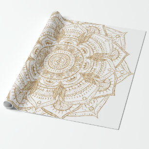 Elegant White & Gold Mandala Hand Drawn Design Wrapping Paper