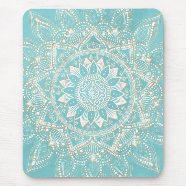 Elegant White Gold Mandala Sky Blue Design Mouse Pad (Front)