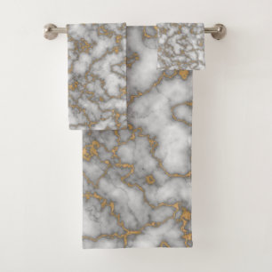 Elegant White Gold Marble Bath Towel Set