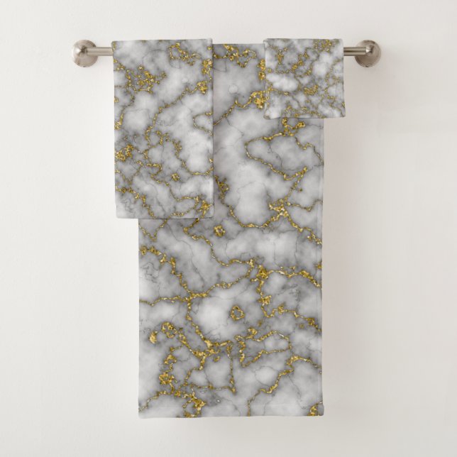 Elegant  White Gold Marble Bath Towel Set (Insitu)