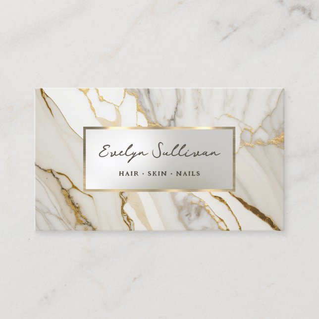 elegant white gold marble business card (Front)