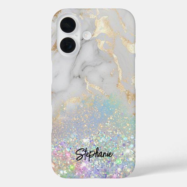 Elegant White Gold Marble Glitter Unique Case-Mate iPhone Case (Back)