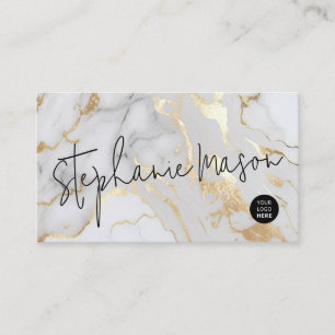 Elegant White Gold Marble Logo Script Modern Business Card