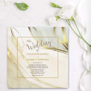 Elegant White Gold Marble Modern Wedding Invitation