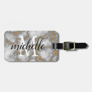 Elegant White Gold Marble    Monogram Custom  Luggage Tag