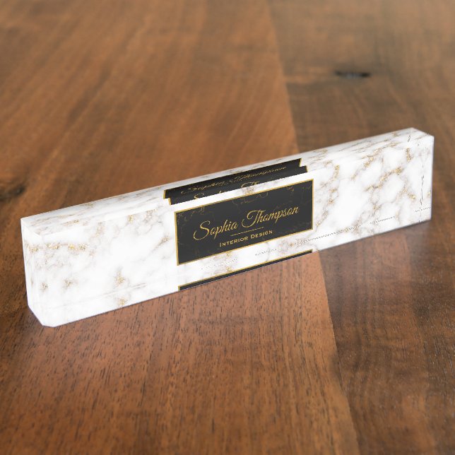 Elegant White Gold Marble Name - Desk Nameplate (Side)