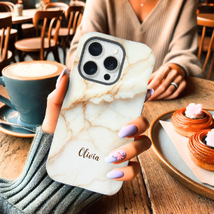 Elegant White & Gold Marble Personalised iPhone 15 Pro Case