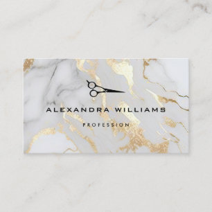 Elegant White Gold Marble QR Code Scissor Modern Business Card