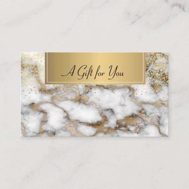 Elegant White Gold Marble Stone Discount Card (Front)