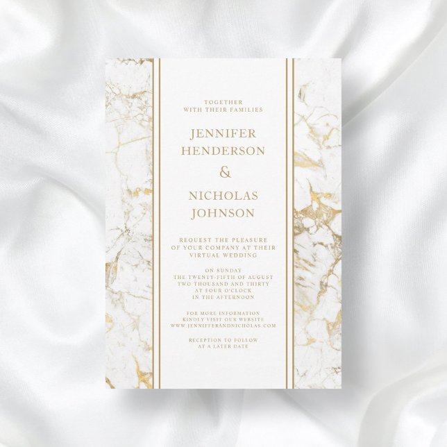 Elegant White & Gold Marble Virtual Wedding Invitation (Elegant White & Gold Marble Virtual Wedding Invitation)