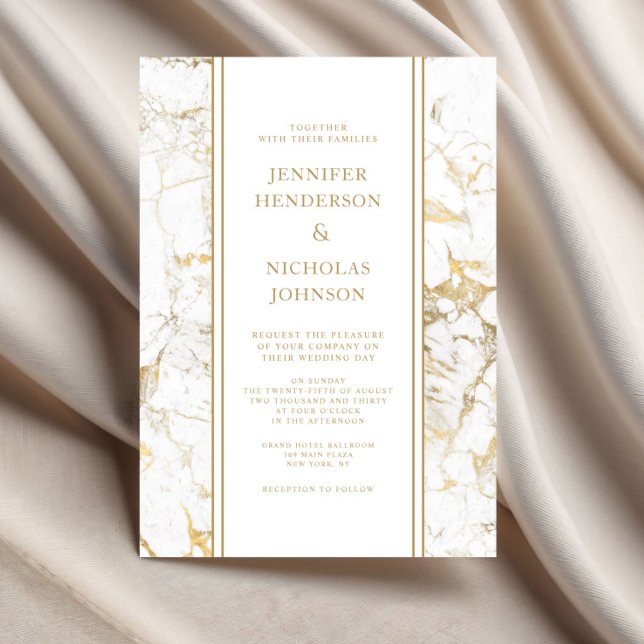 Elegant White & Gold Marble Wedding Invitation (Elegant White & Gold Marble Wedding Invitation)