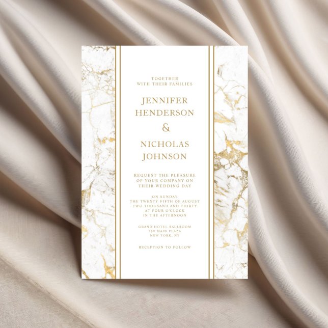 Elegant White & Gold Marble Wedding Invitation (Elegant White & Gold Marble Wedding Invitation)