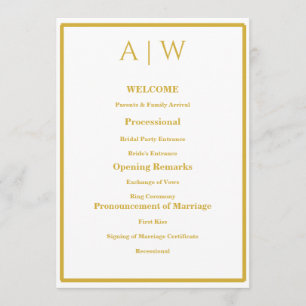 Elegant White Gold Minimal Wedding Program Card   