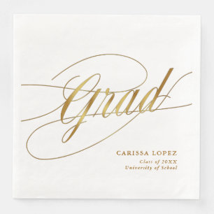Elegant White & Gold Minimalist Grad Calligraphy Napkin