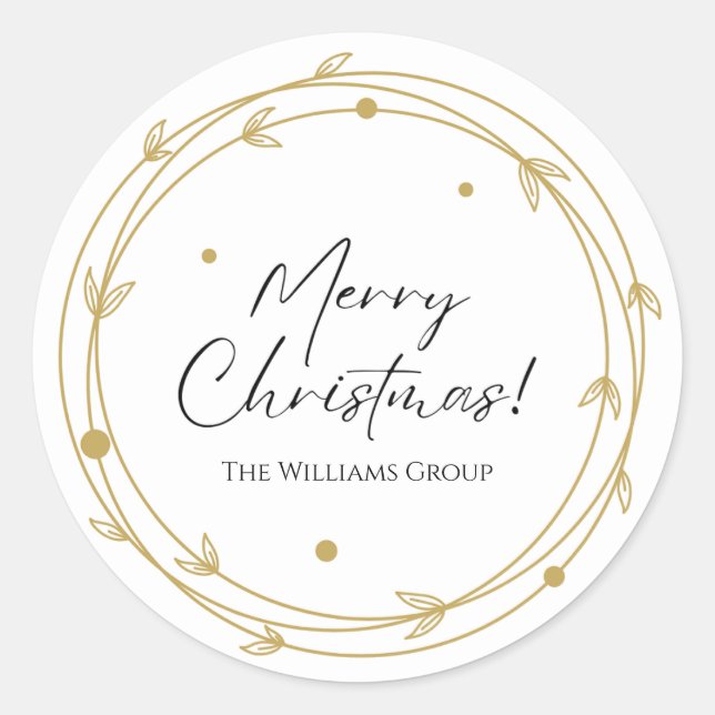 Elegant White & Gold Minimalist Merry Christmas Classic Round Sticker (Front)