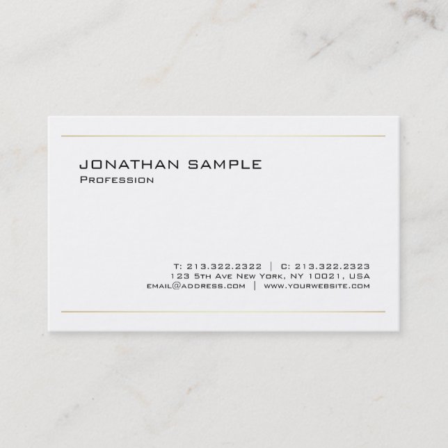 Elegant White Gold Modern Minimalist Template Business Card (Front)