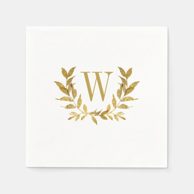Elegant White Gold Modern Monogram Wedding Napkin (Front)