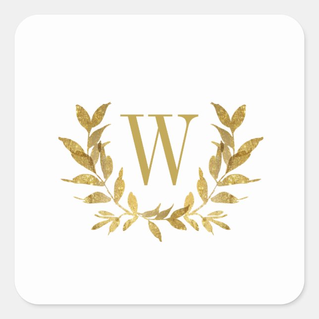 Elegant White Gold Modern Monogram Wedding Square Sticker (Front)