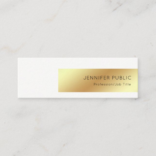Elegant White Gold Modern Professional Chic Simple Mini Business Card (Front)