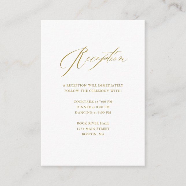 Elegant White Gold Modern Script Wedding Enclosure Card (Front)