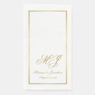 Elegant White Gold Monogram Script Wedding Napkin