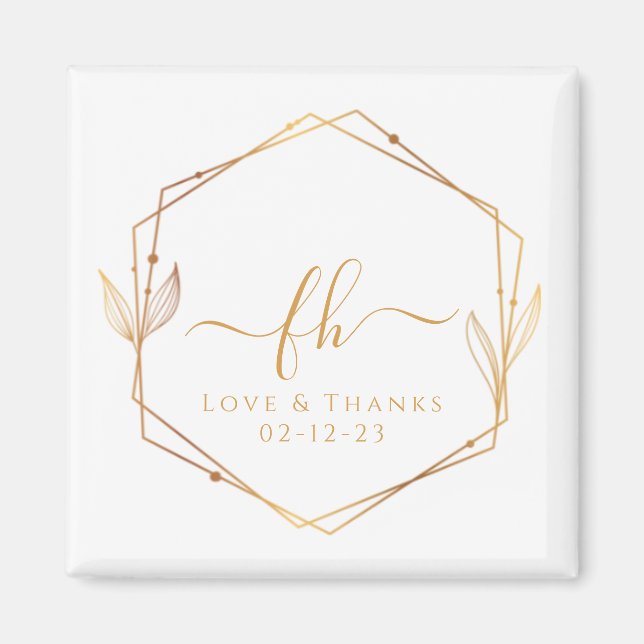 Elegant White Gold Monogrammed Thank You Wedding Magnet (Front)
