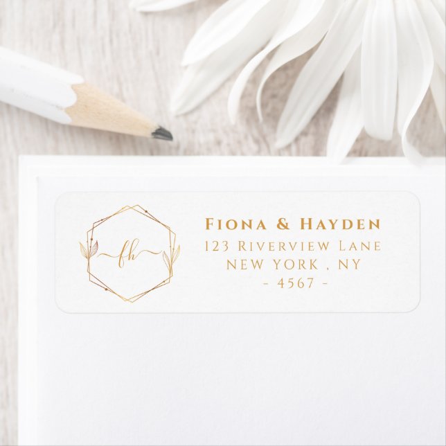 Elegant White Gold Monogrammed Wedding Return Address Label (Insitu)