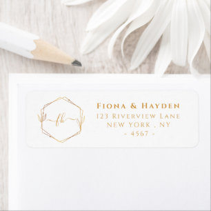 Elegant White Gold Monogrammed Wedding Return Return Address Label