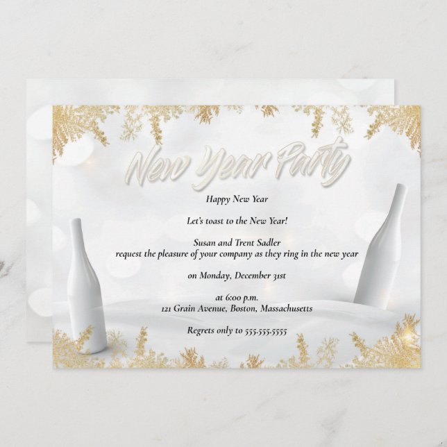 Elegant White & Gold New Years Eve Party Invitation (Front/Back)