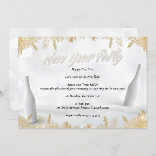 Elegant White & Gold New Years Eve Party Invitation