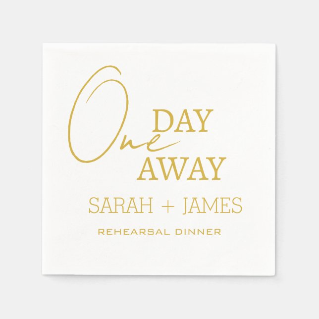 Elegant White Gold One Day Away Rehearsal Dinner  Napkin (Front)