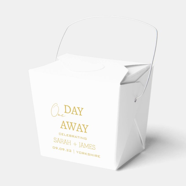 Elegant White Gold One Day Away Wedding  Favour Box (Front Side)