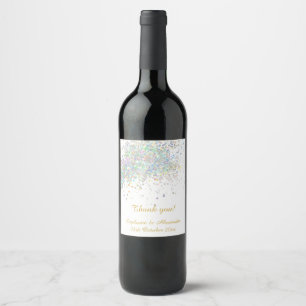 ELEGANT WHITE GOLD PASTEL HOLOGRAPHIC SPOT WINE LABEL