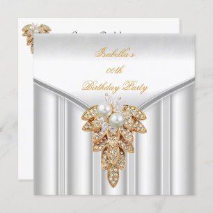 Elegant White Gold Pearl Birthday Party Invitation