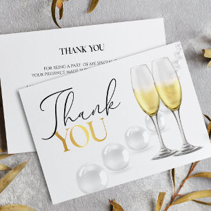 Elegant White Gold Pearls & Prosecco Bridal Shower Thank You Card