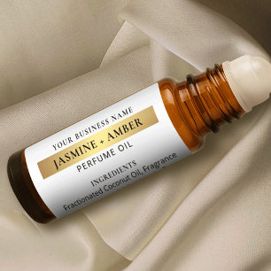 Elegant White & Gold Perfume Roller Bottle Labels