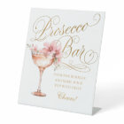 Elegant White Gold Pink Prosecco Bar Pedestal Sign
