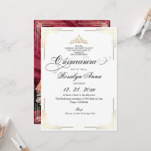 Elegant White Gold Princess Quinceañera Invitation
